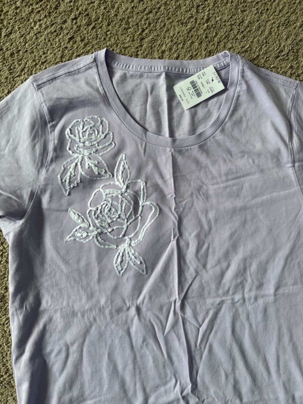J. Crew Lavender Short Sleeve Tee with White Floral Embroidery